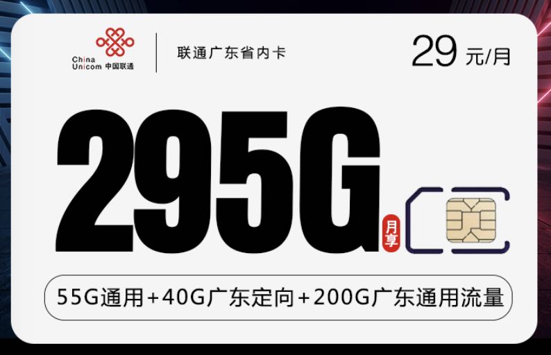 广东能线上申请的手机流量卡套餐:29元295G流量